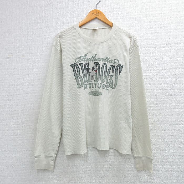 XL★古着 長袖 サーマル Tシャツ メンズ ビッグドッグス クルーネック 白系 26apr02