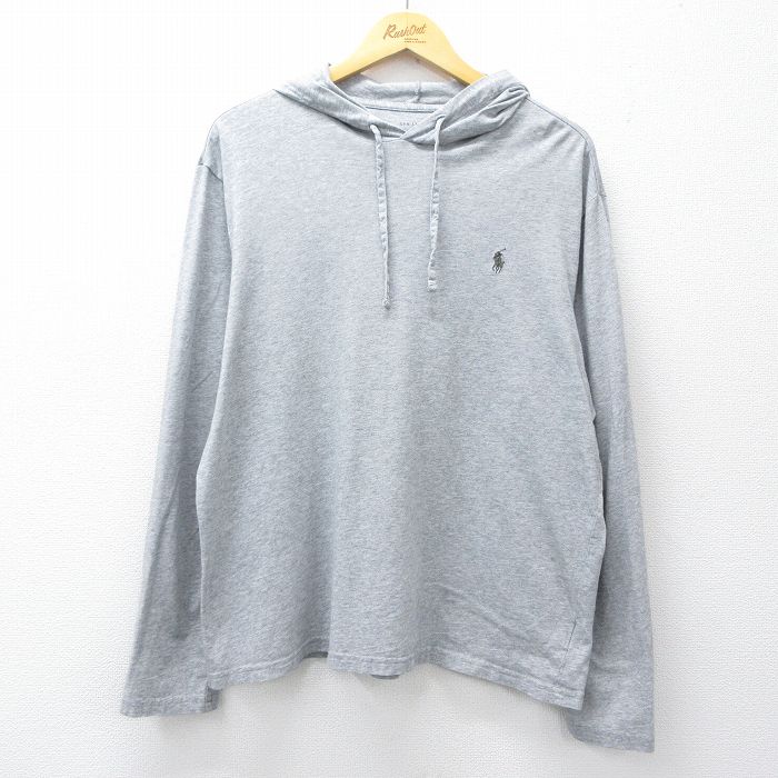 XL★古着 ラルフローレン 長袖 ブランド Tシャツ パーカー メンズ ワンポイントロゴ グレー 霜降り 26apr02