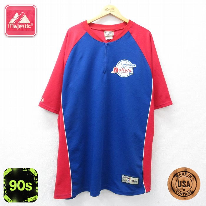 マジェスティック 90s ハーフジップTシャツ NBA ボルチモアブレッツ ブルー メンズXL相当 | 古着