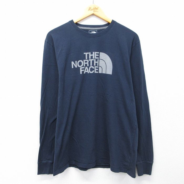 ノースフェイス 長袖Tシャツ ビッグロゴ ネイビー メンズL相当 | 古着