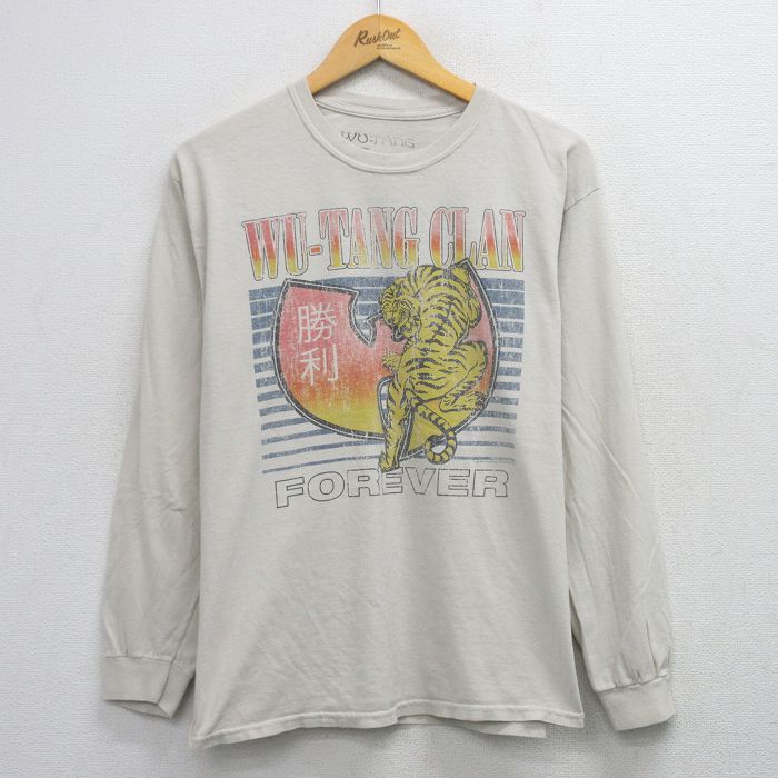 XL★古着 長袖 ヒップホップ ラップ Tシャツ メンズ ウータンクラン コットン クルーネック ベージュ系 26apr03