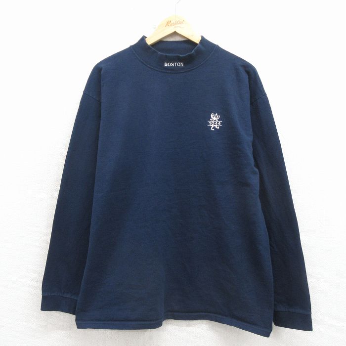 90s 長袖Tシャツ モックネック ネイビー メンズXL相当 | 古着