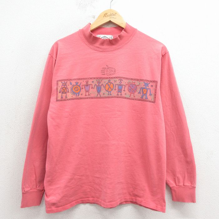 00s 長袖Tシャツ 民族 ピンク メンズL相当 | 古着