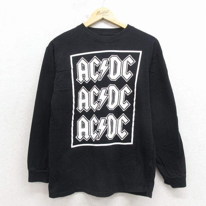 M★古着 長袖 ロック バンド Tシャツ メンズ AC/DC コットン クルーネック 黒 26apr06