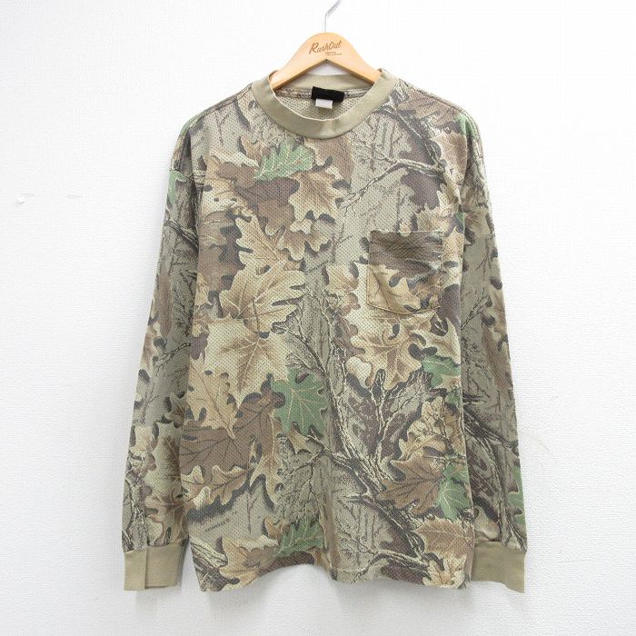 90s 長袖Tシャツ 迷彩 ライトグリーン L | 古着