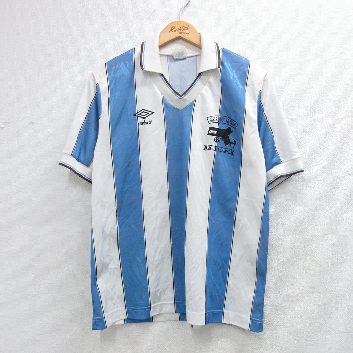 アンブロ 90s 半袖サッカーシャツ SOUTH COAST ネイビーストライプ メンズL相当 | 古着
