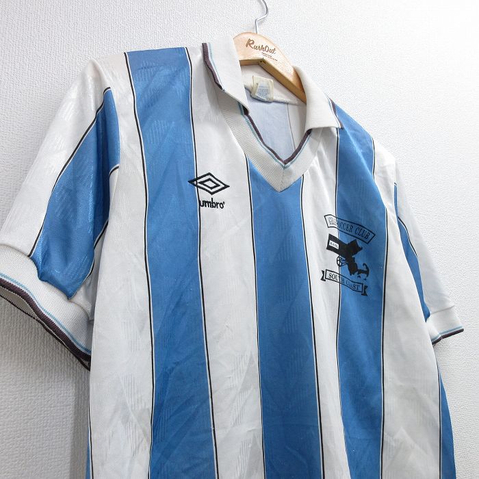 90s アンブロ USA製 サッカーシャツ XL 半袖 白 青 総柄 8432 90s