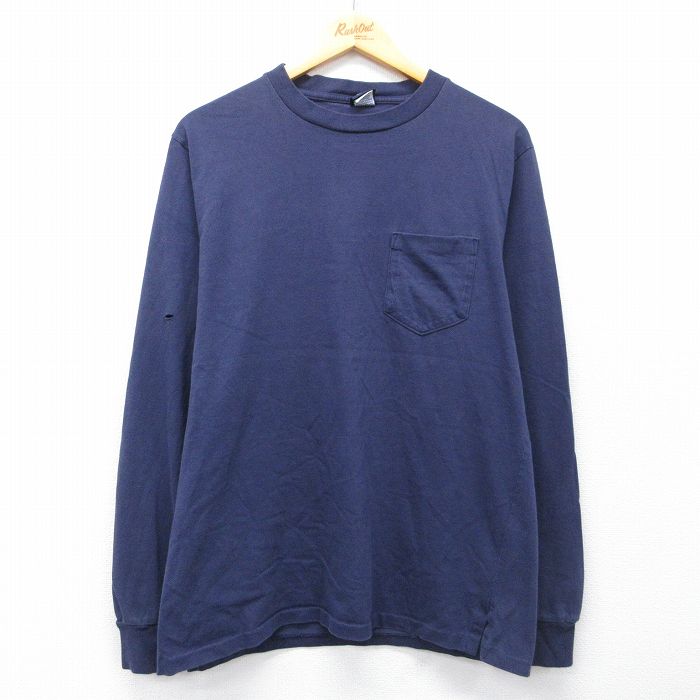ランズエンド 90s 長袖Tシャツ 胸ポケット付き ネイビー メンズL相当 | 古着