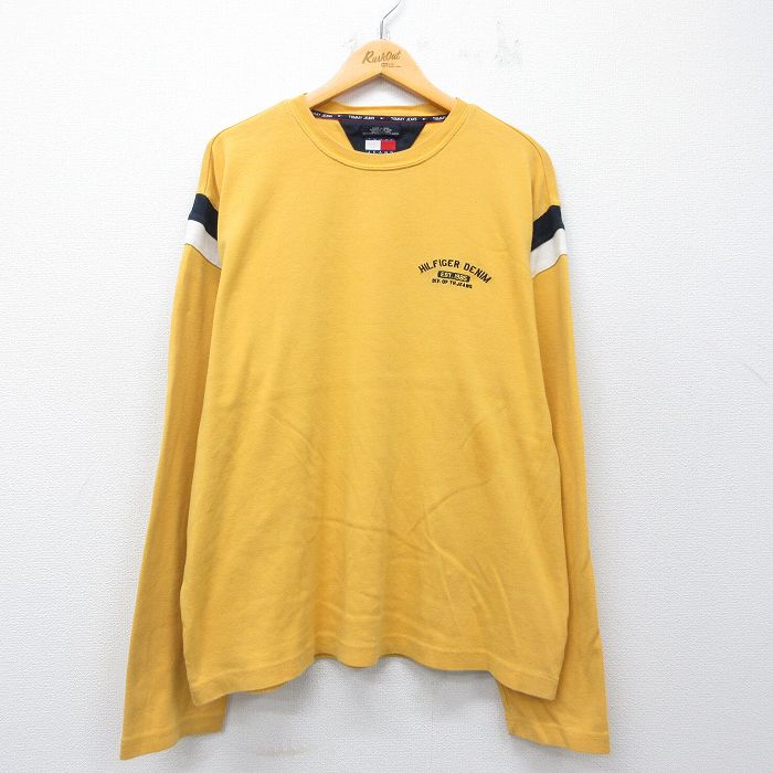 トミーヒルフィガー 90s 長袖Tシャツ ワンポイントロゴ イエロー メンズXL相当 | 古着