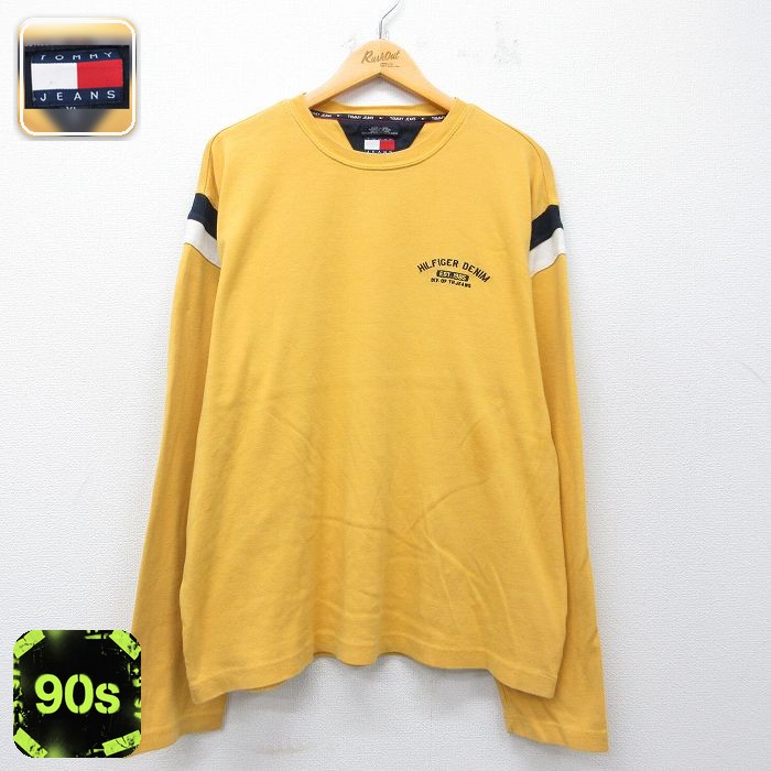 トミーヒルフィガー 90s 長袖Tシャツ ワンポイントロゴ イエロー メンズXL相当 | 古着