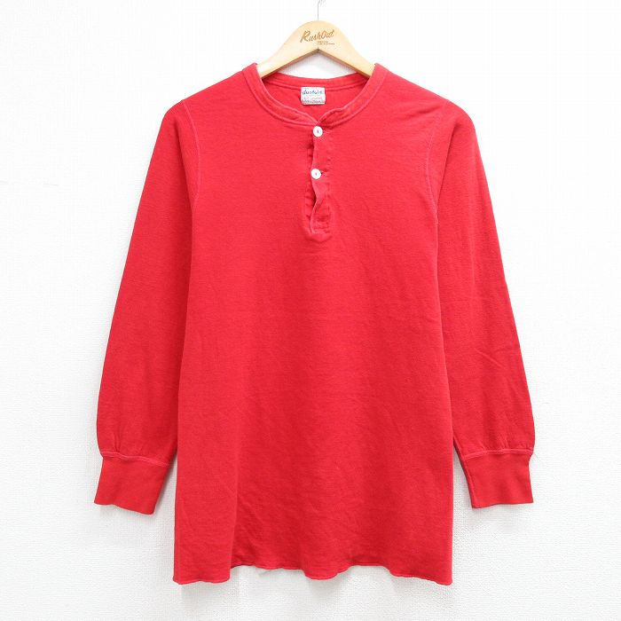 S★古着 デュオフォールド duofold 長袖 ビンテージ サーマル Tシャツ メンズ 70年代 70s 無地 ヘンリーネック 赤 26apr21