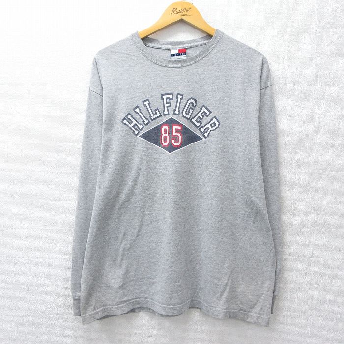 トミーヒルフィガー 90s 長袖Tシャツ ビッグロゴ グレー メンズXL相当 | 古着