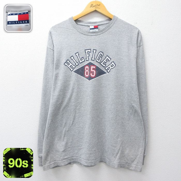 トミーヒルフィガー 90s 長袖Tシャツ ビッグロゴ グレー メンズXL相当 | 古着