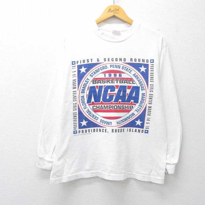 L★古着 長袖 ビンテージ Tシャツ メンズ 90年代 90s NCAA バスケットボール コットン クルーネック USA製 白 26apr22