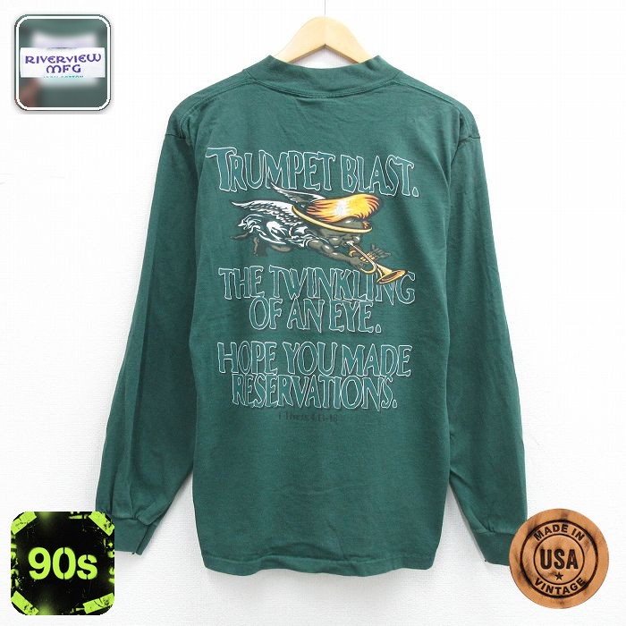 90s 長袖Tシャツ トランペット グリーン メンズL相当 | 古着