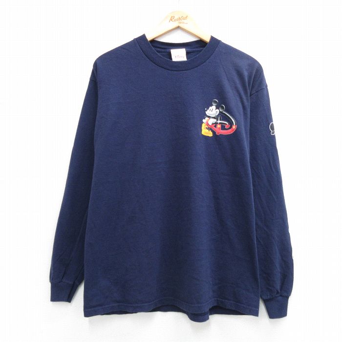 00s 長袖Tシャツ ディズニー ミッキー ネイビー メンズL相当 | 古着