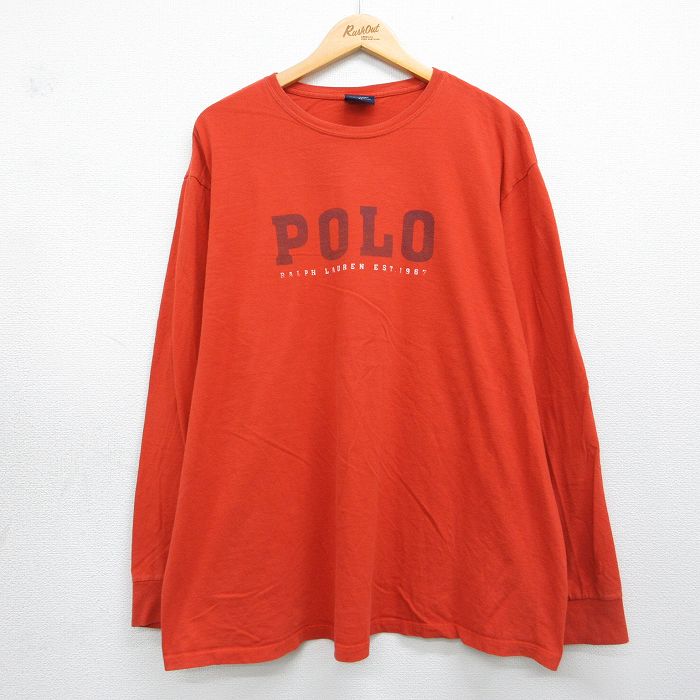 ラルフローレン 長袖Tシャツ ビッグロゴ オレンジ メンズXL相当 | 古着
