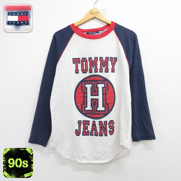 トミーヒルフィガー 90s 長袖Tシャツ ビッグロゴ ホワイト メンズL相当 | 古着