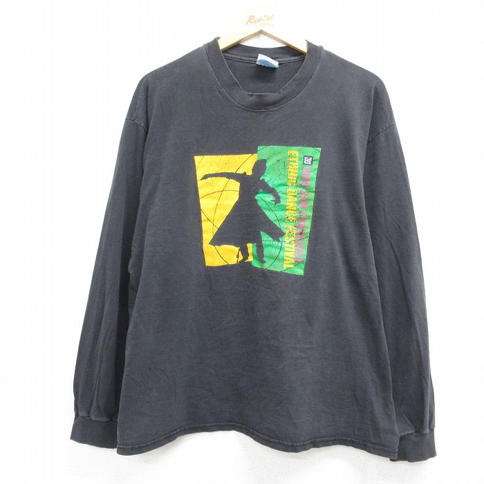 ヘインズ 90s 長袖Tシャツ ETHNIC DANCE FESTIVALプリント ブラック メンズXL相当 | 古着