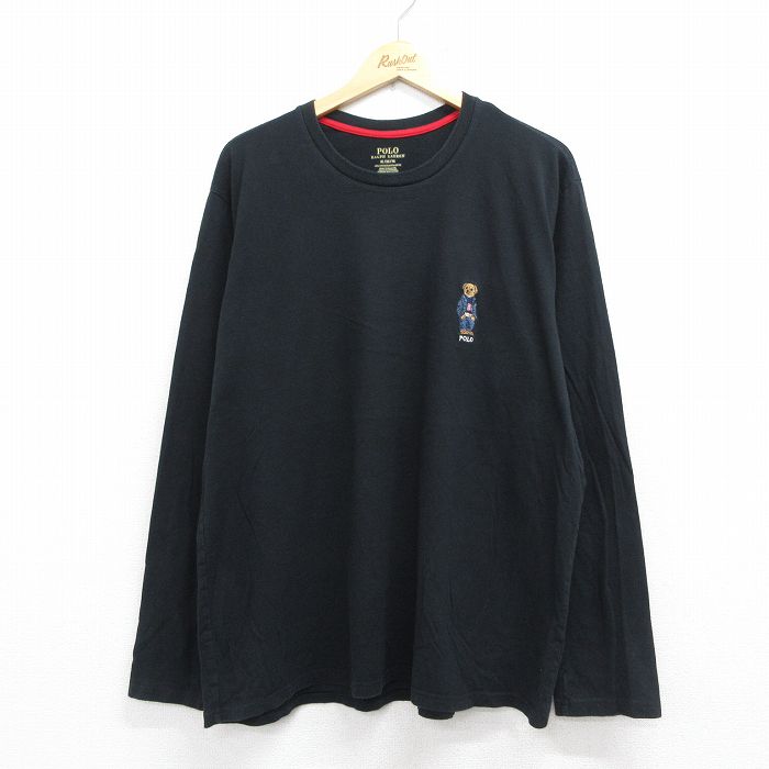 XL★古着 ラルフローレン 長袖 ブランド Tシャツ メンズ ポロベア 大きいサイズ コットン クルーネック 黒【spe】 26may07