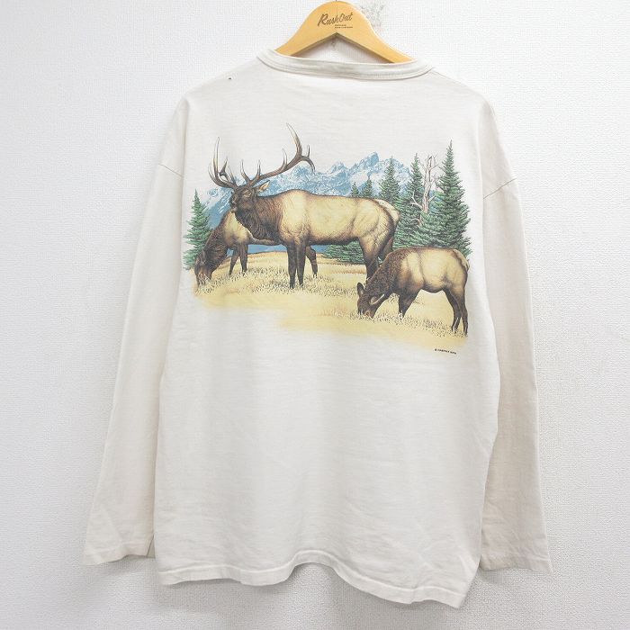 90s 長袖Tシャツ シカ 生成り ベージュ メンズXL相当 | 古着