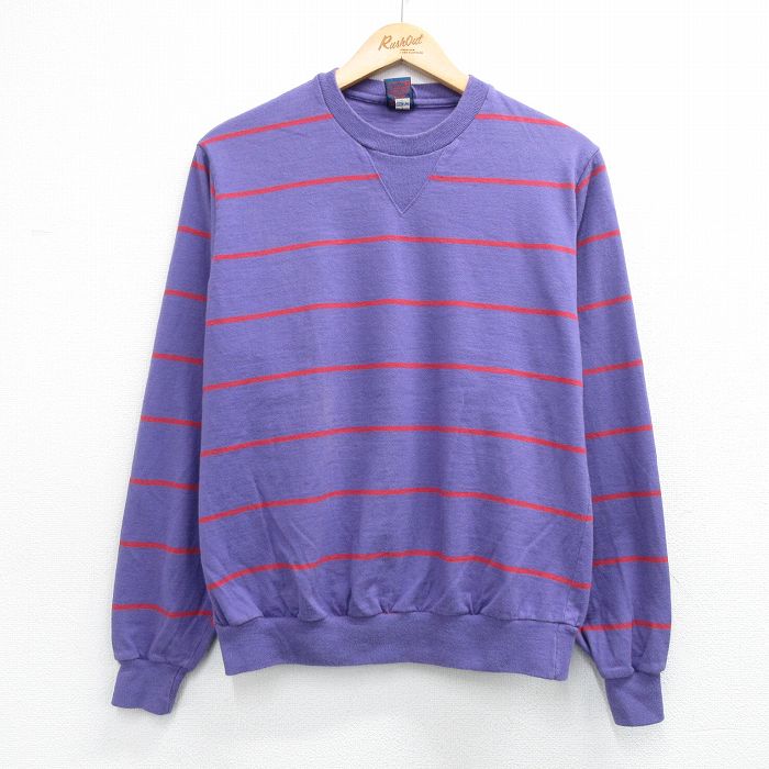 90s 長袖Tシャツ ボーダー パープル メンズL相当 | 古着