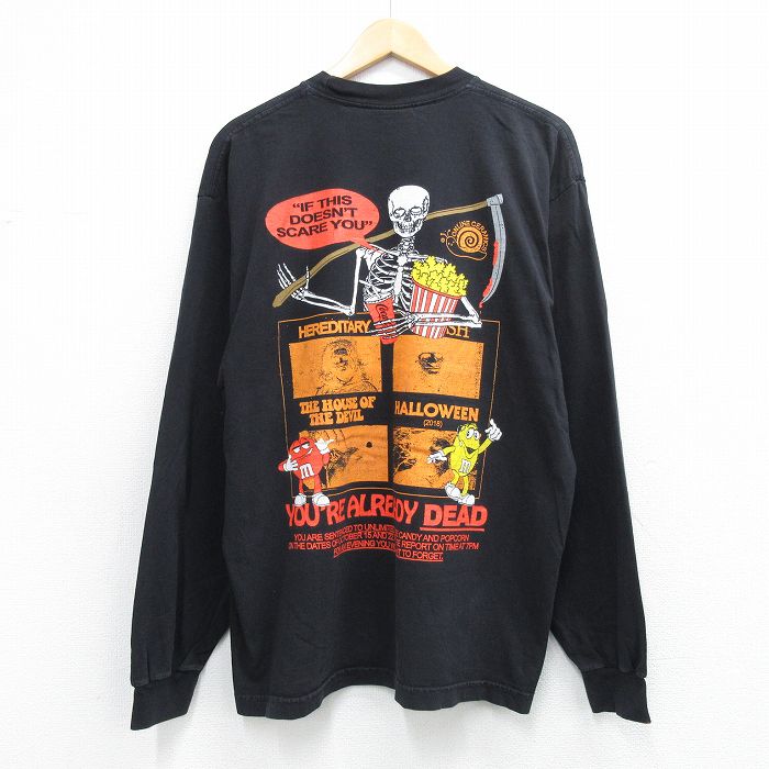 長袖Tシャツ スケルトン ブラック XL | 古着