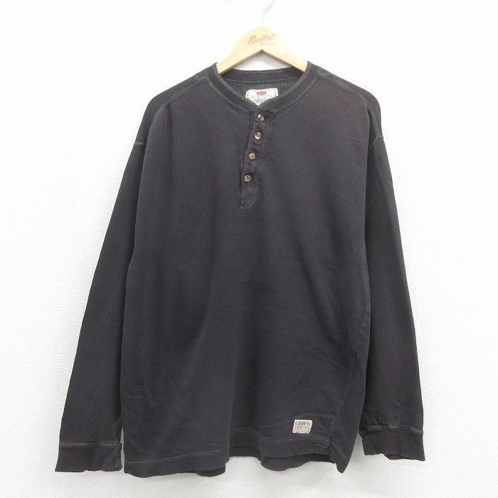 XL★古着 リーバイス Levis 長袖 ビンテージ Tシャツ メンズ 00年代 00s 無地 コットン ヘンリーネック 黒 26may11