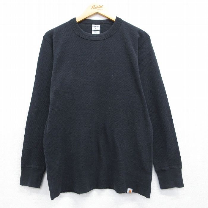 L★古着 カーハート 長袖 ビンテージ サーマル Tシャツ メンズ 90年代 90s 無地 コットン クルーネック USA製 ブラック【spe】 26may13