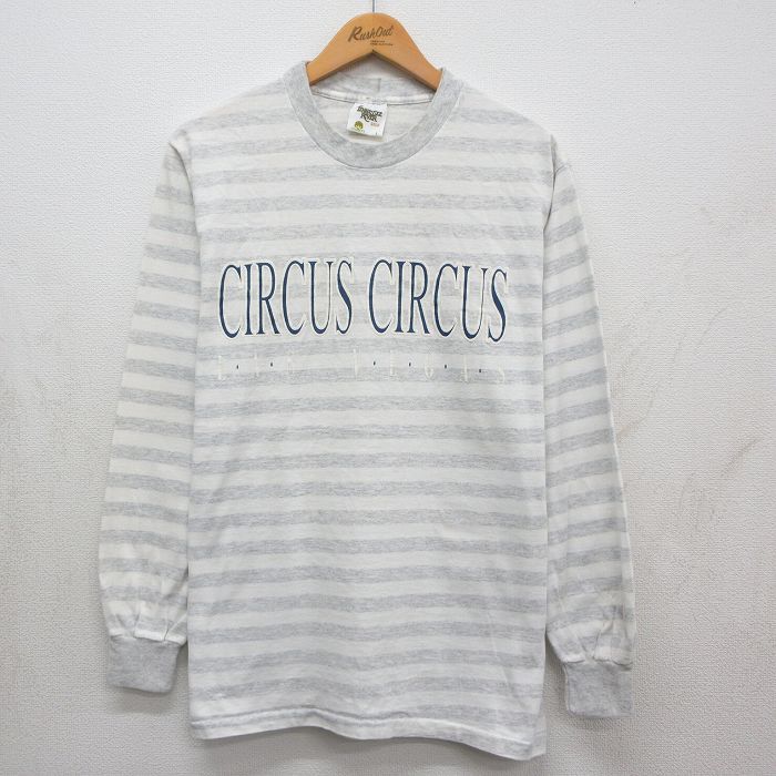 90s 長袖Tシャツ CIRCUSボーダー ホワイト メンズM相当 | 古着