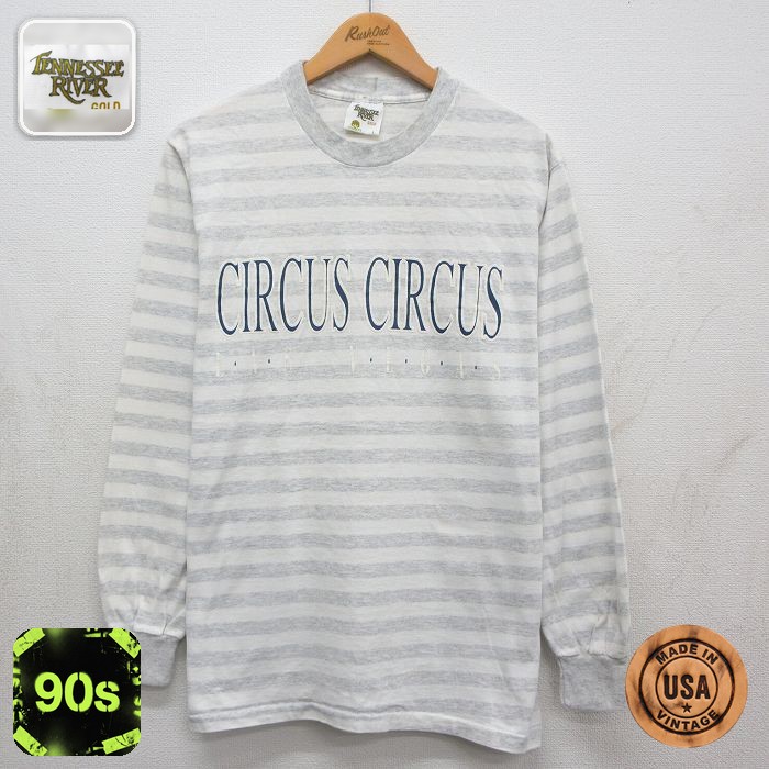 90s 長袖Tシャツ CIRCUSボーダー ホワイト メンズM相当 | 古着