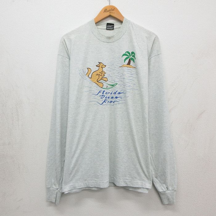 フルーツオブザルーム 90s 長袖Tシャツ カンガルーサーフィン グレー メンズXL相当 | 古着