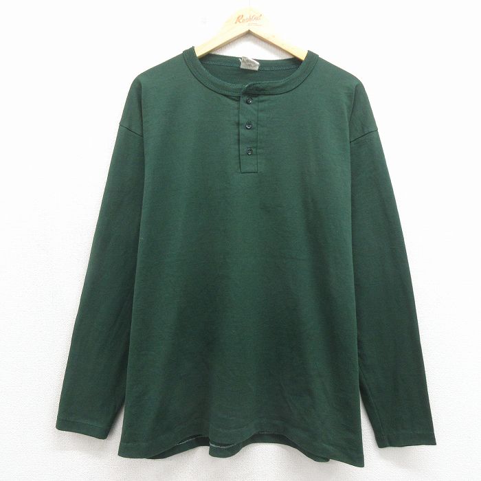 90s 長袖Tシャツ ヘンリーネック グリーン XL | 古着