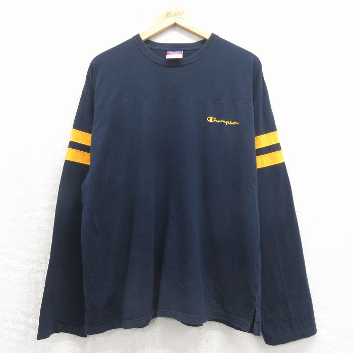 チャンピオン 00s 長袖Tシャツ ワンポイントロゴ ネイビー XL | 古着