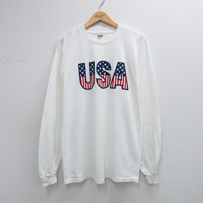 90s 長袖Tシャツ USAロゴ ホワイト L | 古着