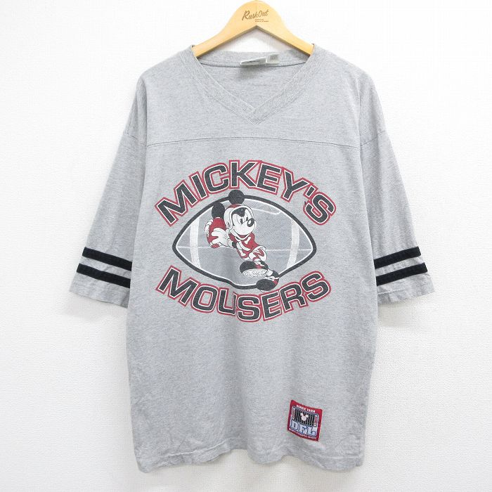 00s 7分袖フットボールTシャツ ディズニーミッキー グレー XL | 古着