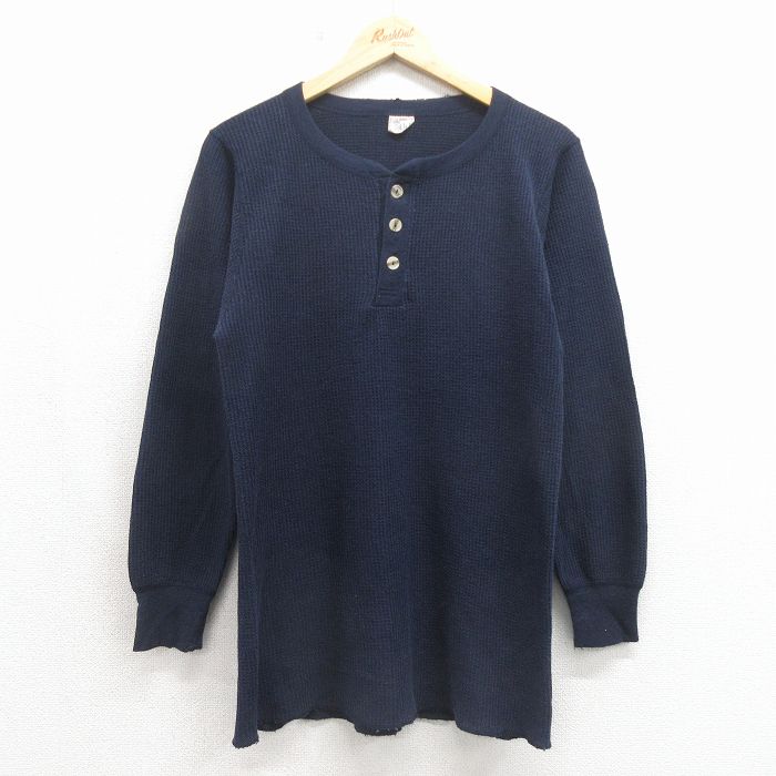 90s 長袖ヘンリーネックTシャツ ネイビー L | 古着