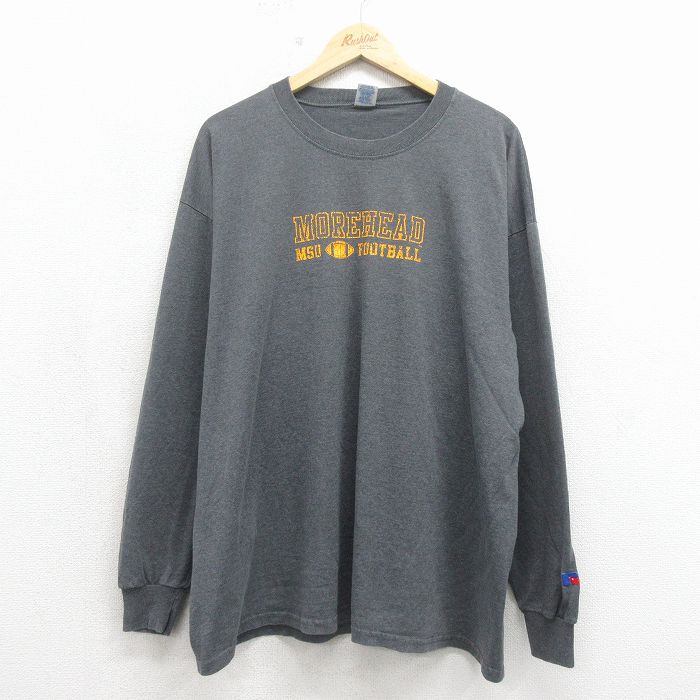 XL★古着 ラッセル 長袖 ビンテージ Tシャツ メンズ 00年代 00s フットボール 大きいサイズ クルーネック グレー 霜降り【spe】 26may21