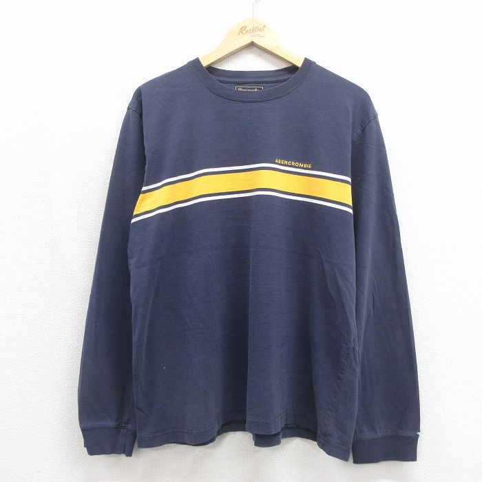 XL★古着 アバクロンビー 長袖 ビンテージ Tシャツ メンズ 00年代 00s ワンポイントロゴ コットン クルーネック ネイビー 26may27