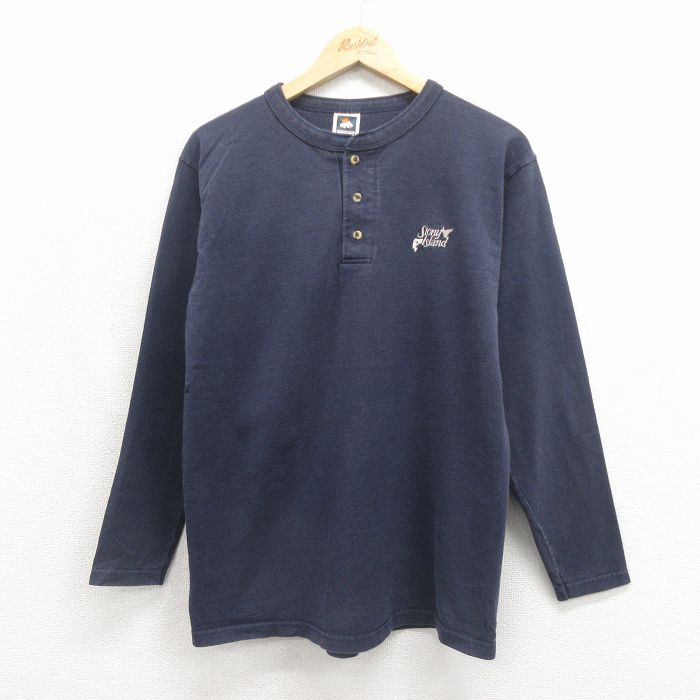 M★古着 長袖 ビンテージ Tシャツ メンズ 00年代 00s Stony コットン ヘンリーネック ネイビー 26may27