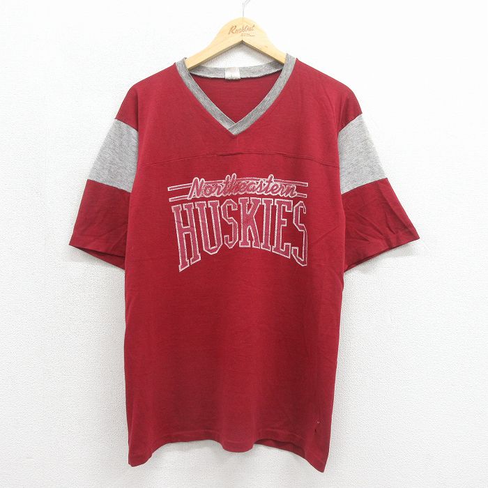 80s フットボールTシャツ ハスキーズ バーガンディ メンズL相当 | 古着