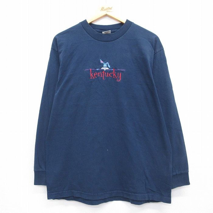 00s 長袖Tシャツ kentuckyウサギ刺繍 ネイビー L | 古着