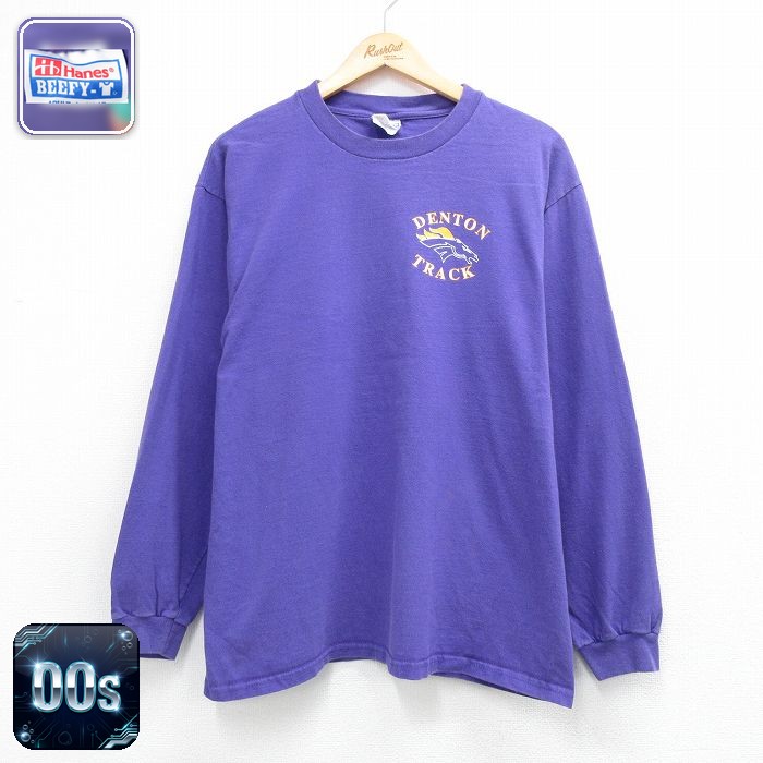 ヘインズ 00s 長袖Tシャツ DENTON TRACK パープル メンズL相当 | 古着