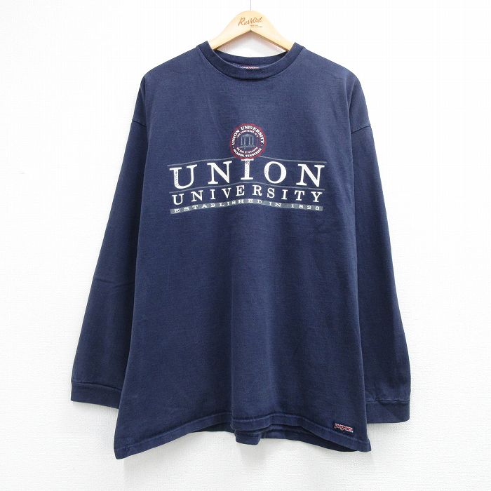 ジャンスポーツ 90s 長袖Tシャツ UNION カレッジ ネイビー XL | 古着