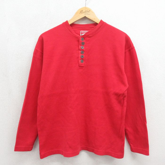 90s 長袖Tシャツ ヘンリーネック レッド メンズL相当 | 古着