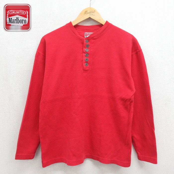 90s 長袖Tシャツ ヘンリーネック レッド メンズL相当 | 古着