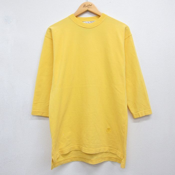 トミーヒルフィガー 90s 7分袖Tシャツ ワンポイントロゴ イエロー メンズM相当 | 古着