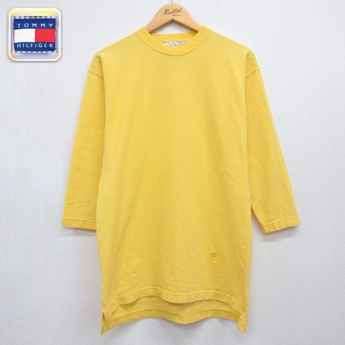 トミーヒルフィガー 90s 7分袖Tシャツ ワンポイントロゴ イエロー メンズM相当 | 古着