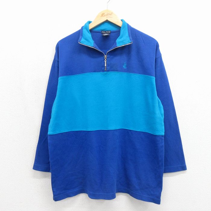 ノーティカ 90s ハーフジップトップス ワンポイントロゴ ブルー メンズXL相当 | 古着