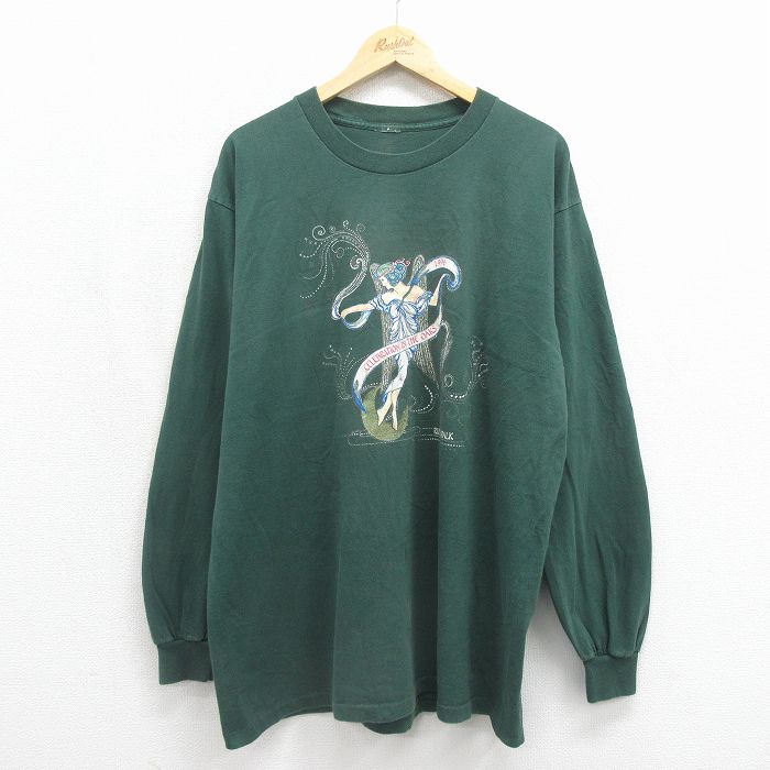 90s 長袖Tシャツ 女神 グリーン メンズXL相当 | 古着